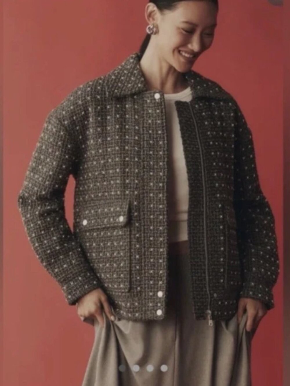 Avec Les Fillers Pearl Embellished Bomber Jacket Gray XL Anthropologie New w/Tag